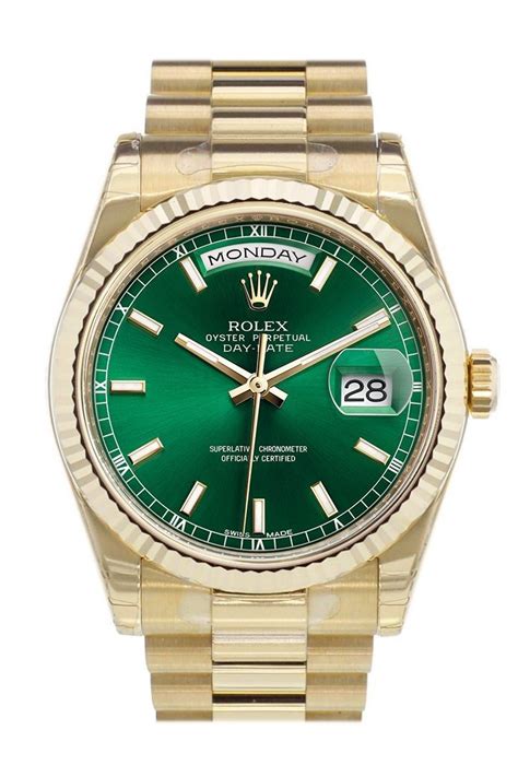 rolex presidential gold green dial|rolex day date green dial.